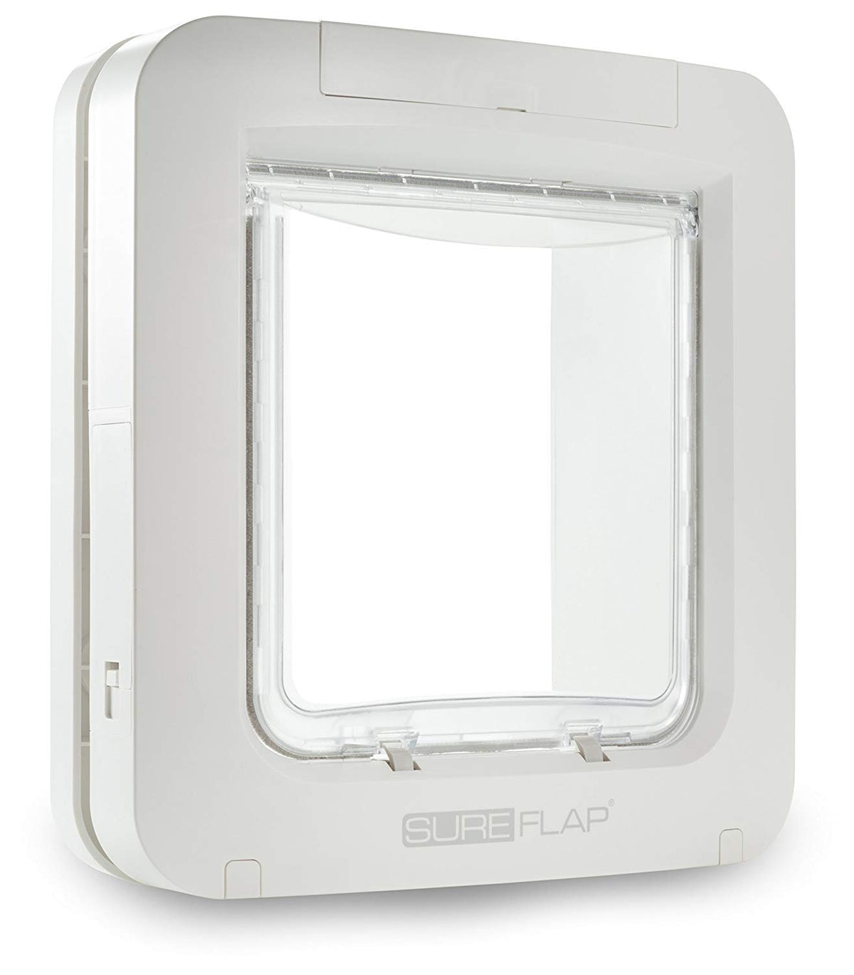SureFlap Microchip Pet Door white front view showing selective entry for pets