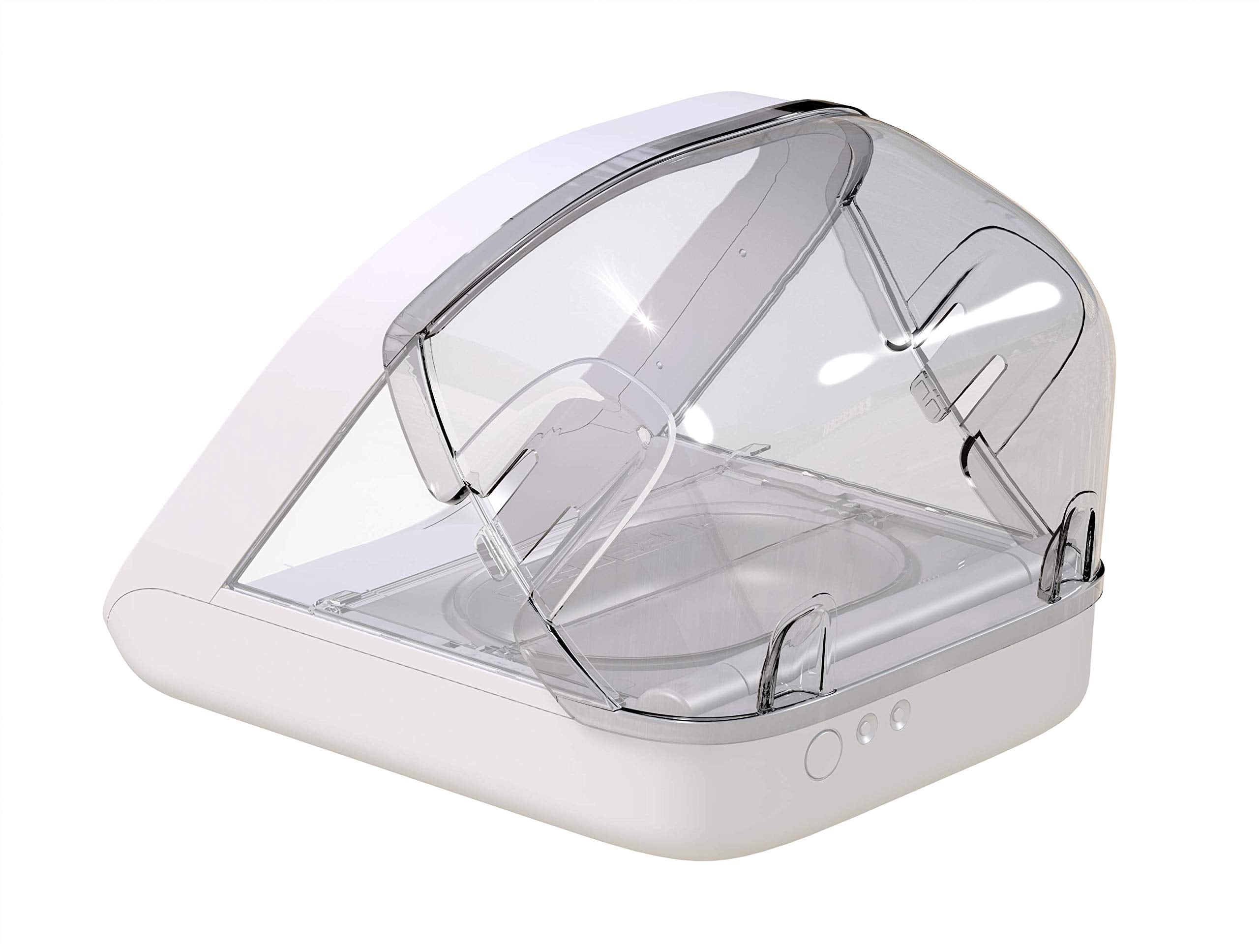 SureFlap SureFeed feeder rear cover prevents rear access when the lid is open, helping manage mischievous pets.