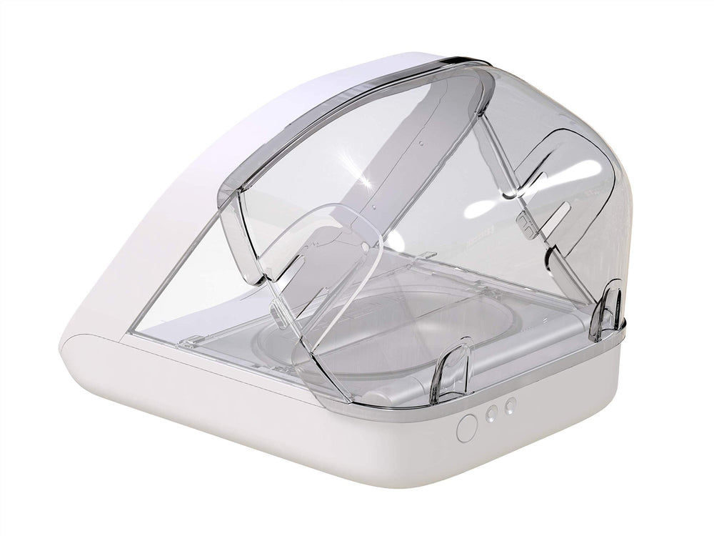 SureFlap SureFeed feeder rear cover prevents rear access when the lid is open, helping manage mischievous pets.