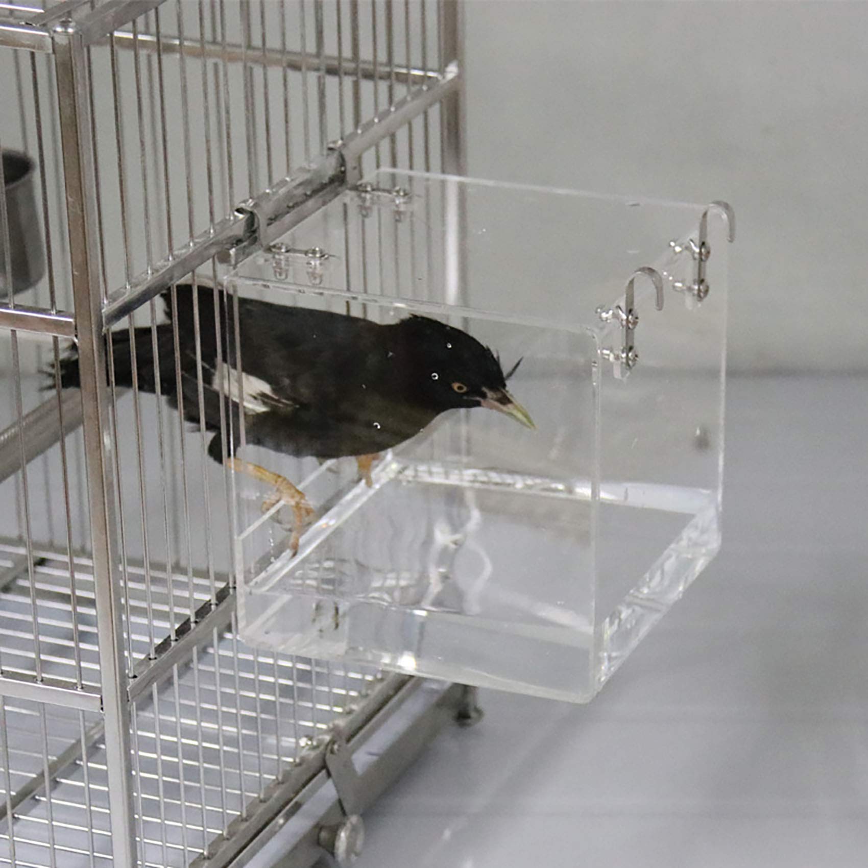 Suremita hanging bird bath cube-small size demonstrates compact option for tiny cages.
