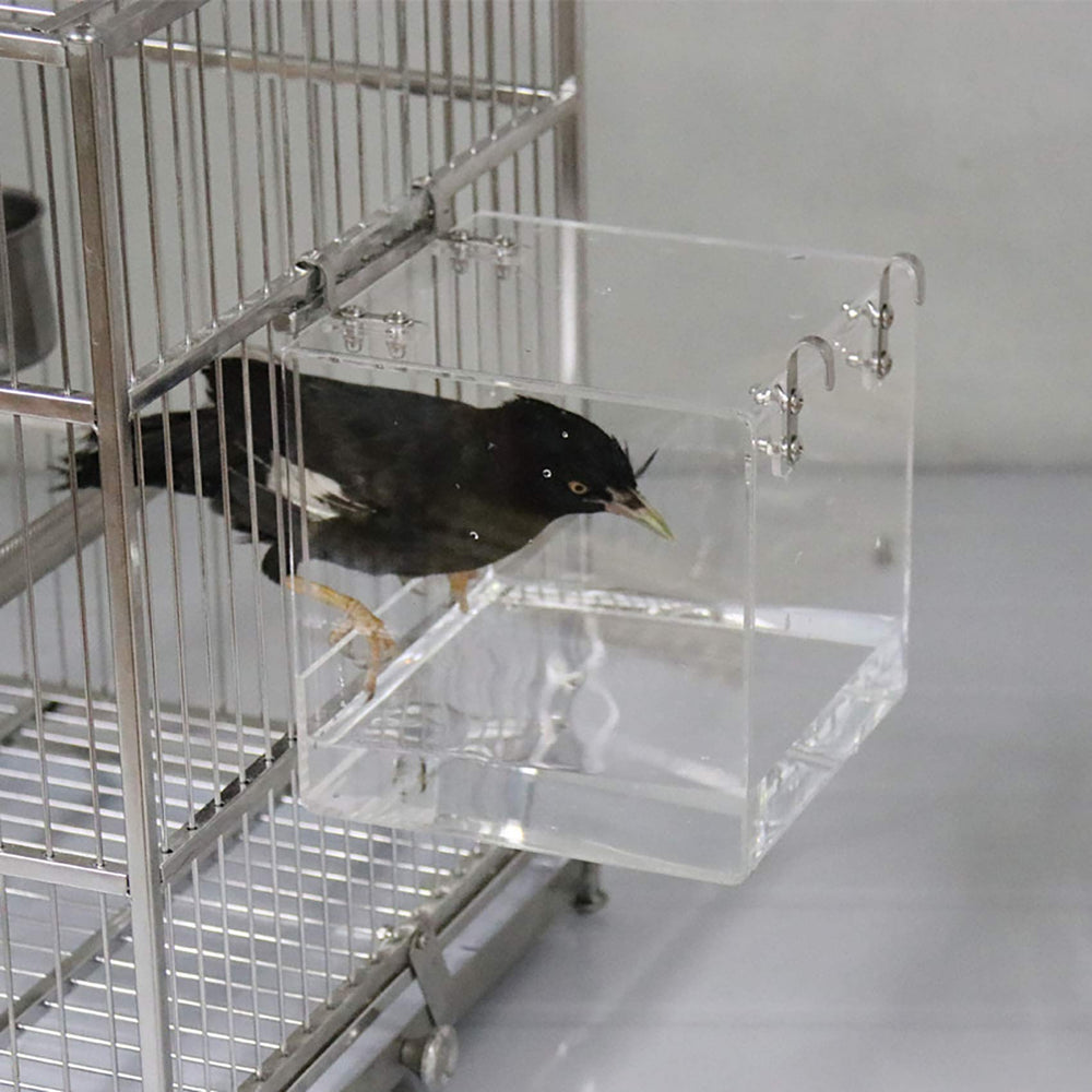 Suremita hanging bird bath cube-small size demonstrates compact option for tiny cages.