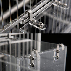 Suremita hanging bird bath cube thick-acrylic close-up emphasizes safety and durability.