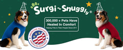 Surgi-Snuggly dog onesie comfort showcases breathable stretch fabric for pets after surgery
