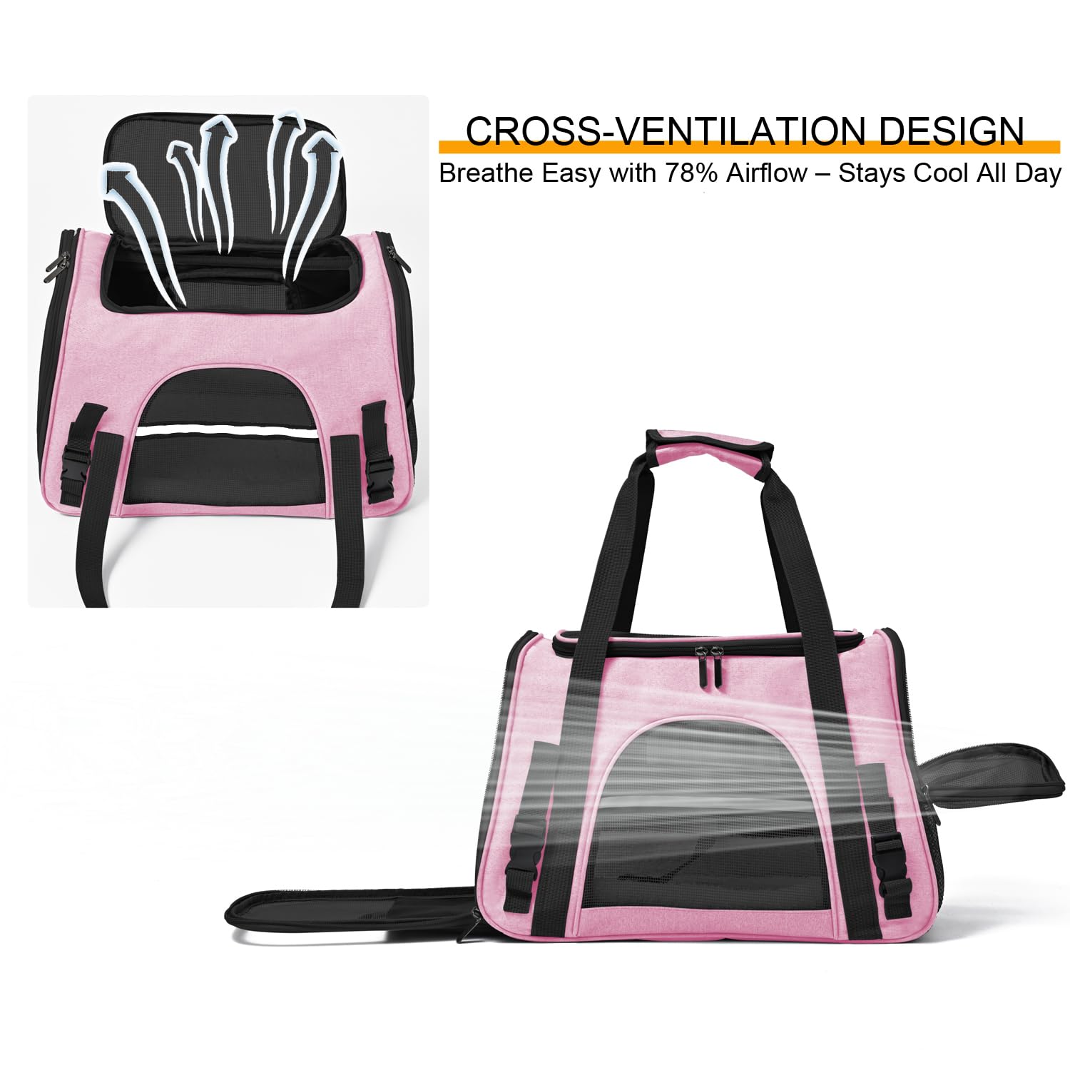 Surilehege cat carrier soft pink in-use during travel on car plane