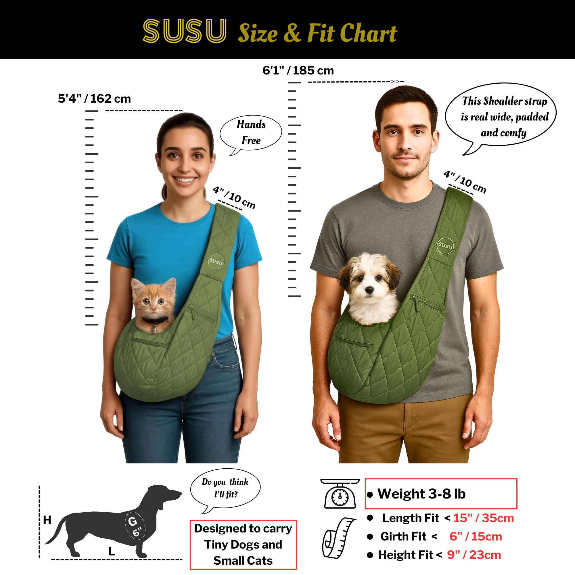 SUSU PET CO. padded strap enhances comfort on long walks and errands.