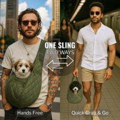 SUSU PET CO. dog sling with two pockets for organized essentials on hikes.