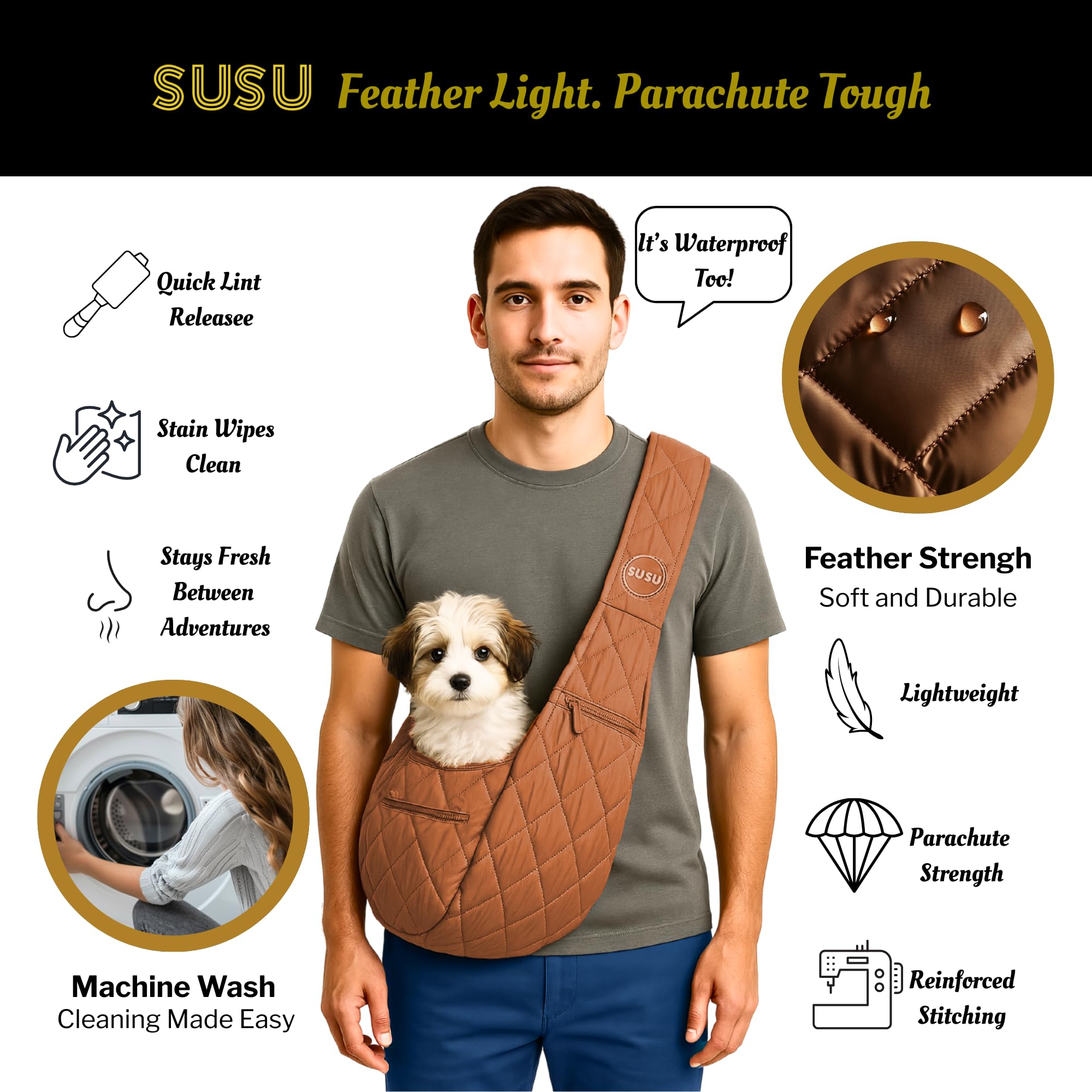 SUSU PET CO. folded handheld image illustrating compact travel and storage.