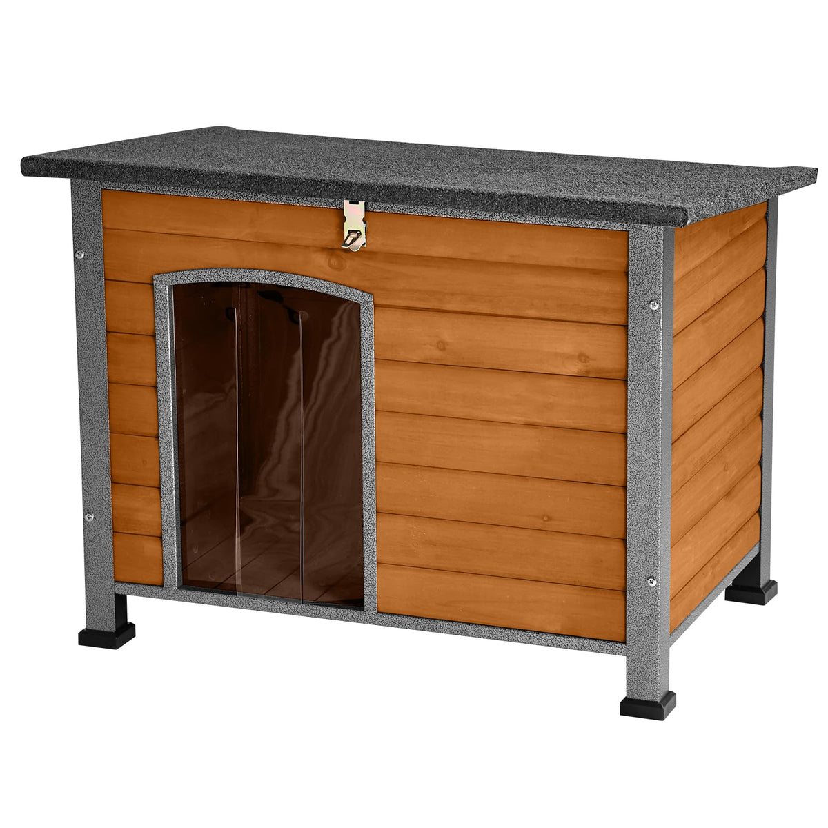 Suumerpety weatherproof dog house roof shields pets from rain and sun.