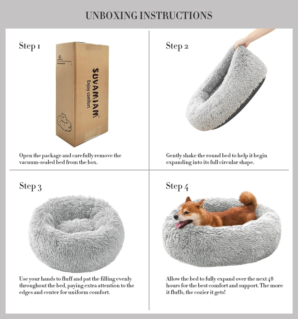 SUVAMJAM Comfort Donut Bed - light gray fabric fits modern homes.