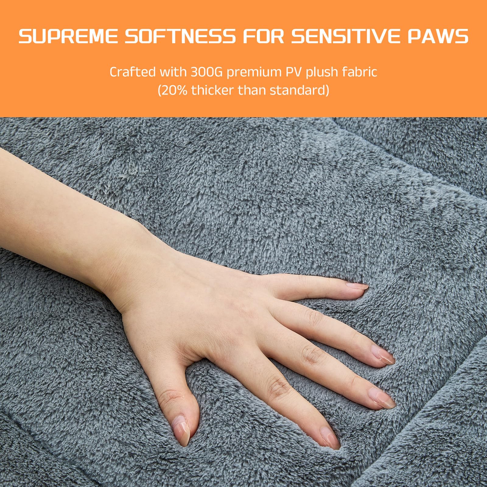 SUVAMJAM washable dog crate bed mat gray soft surface ideal for sensitive skin and gentle touch.