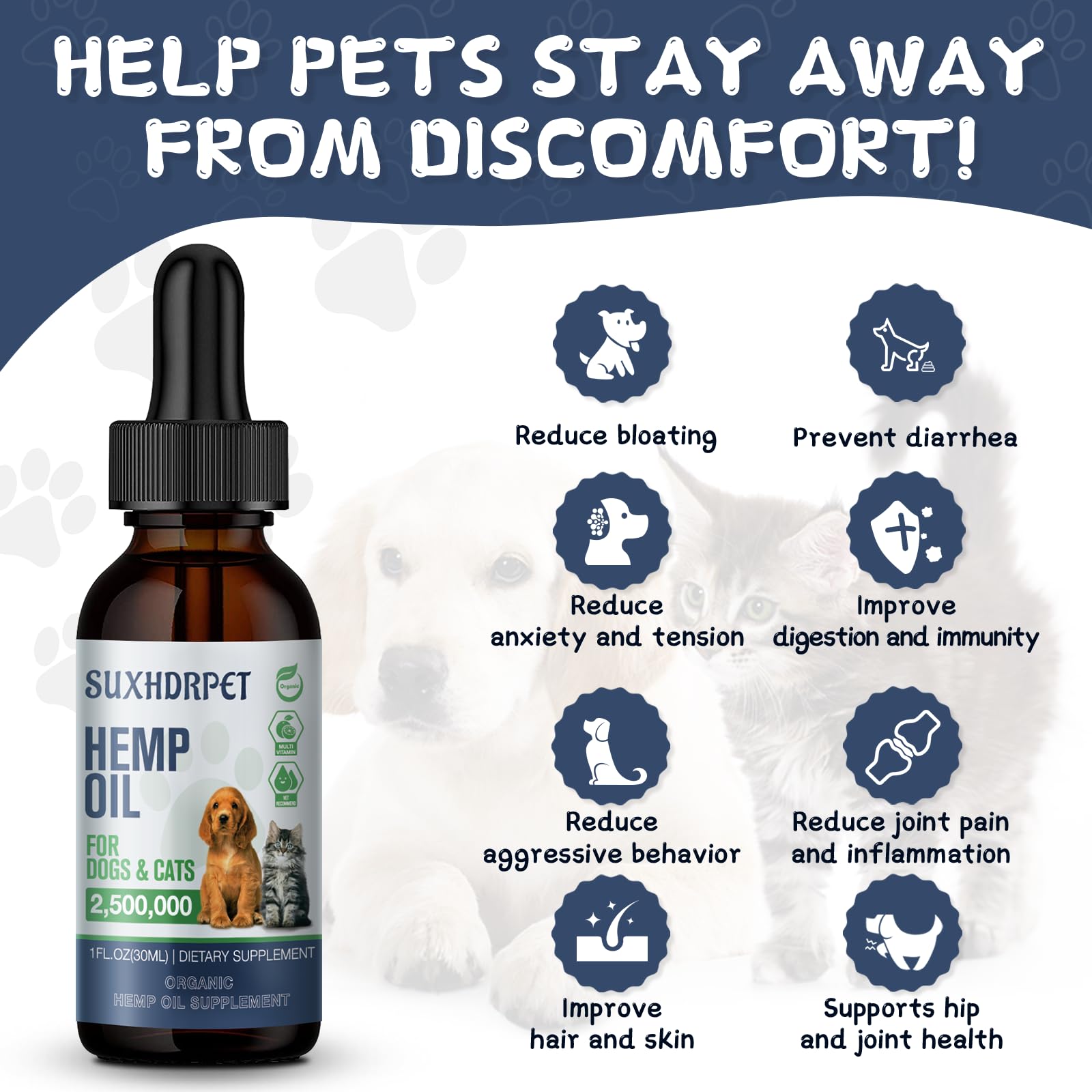 SUXHDRPURE hemp oil drops pour enables easy dosing for dogs and cats
