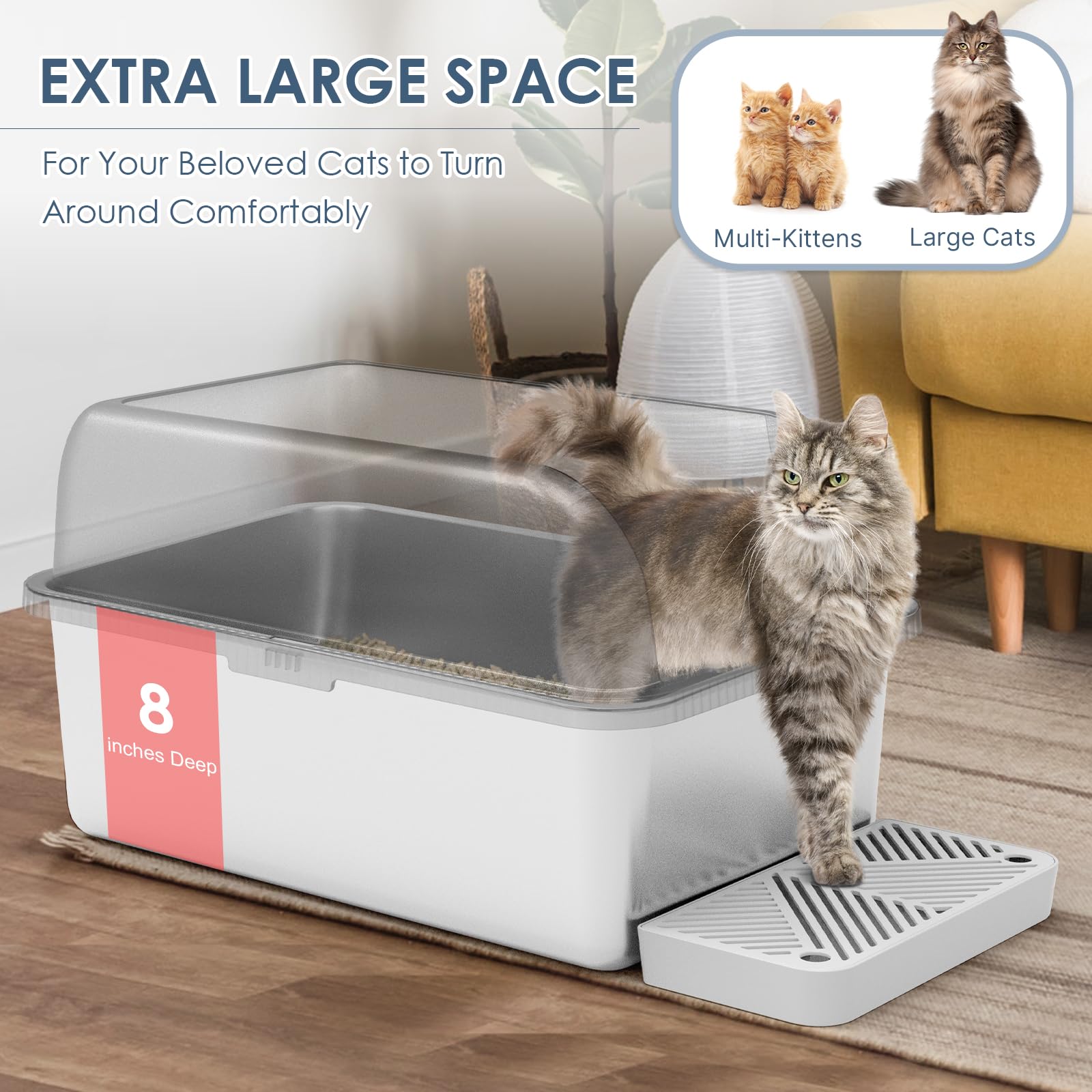 Suzzipaws foot board and filter pedal reduce tracked litter.