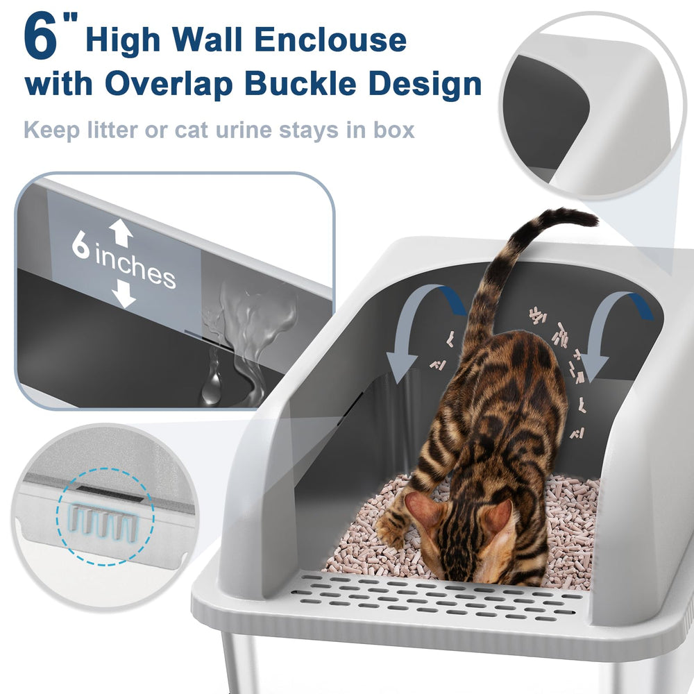 Suzzzipaws high-sides six-inch enclosure minimizes litter splash and tracking.