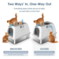 Suzzipaws hooded stainless litterbox cover for containment and odor control