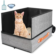 Suzzipaws travel-litter-box-lid demonstrates leak-proof privacy on the go.