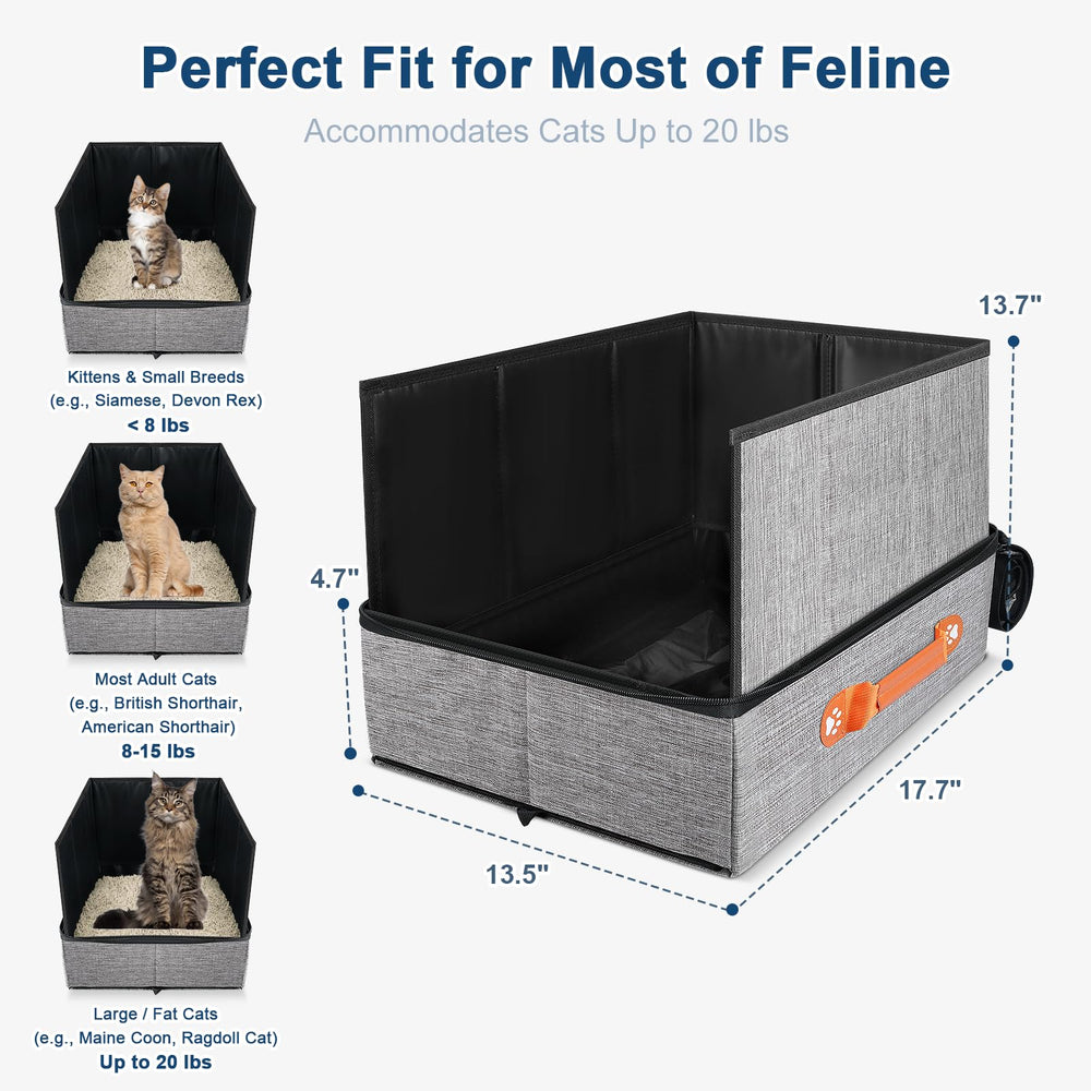 Suzzipaws-travel-litter-box-travel-kit-included features an all-in-one travel kit.