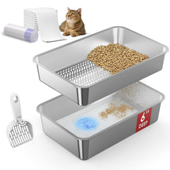 SuzziPaws XL open-top stainless steel litter box with dual-layer sifting for odor control