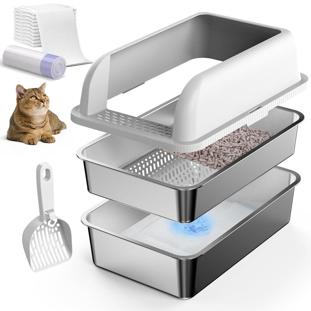 Suzzipaws XL stainless litter box with lid view showing odor containment
