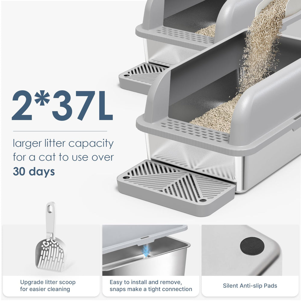 Suzzipaws stainless-steel litter box close-up highlighting non-stick surface for quick wipe-down