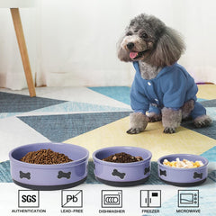 Sweejar heavy porcelain non-skid dog bowl stabilizes mealtime and reduces spills.