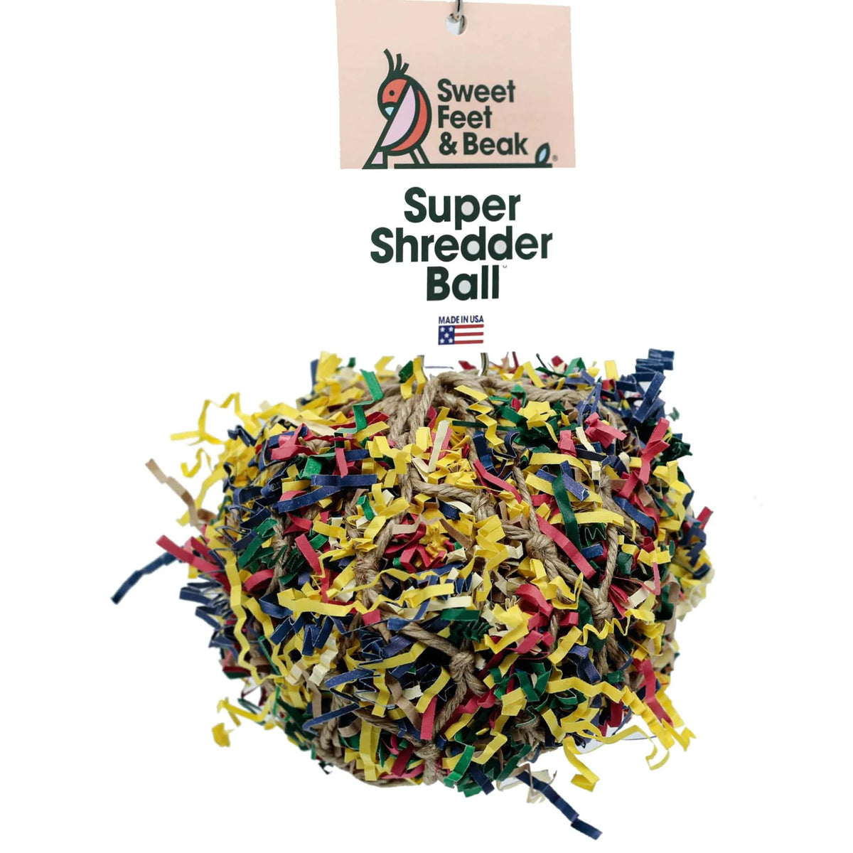 Sweet Feet and Beak 7in shredder ball toy with colorful paper treasures for engaging play
