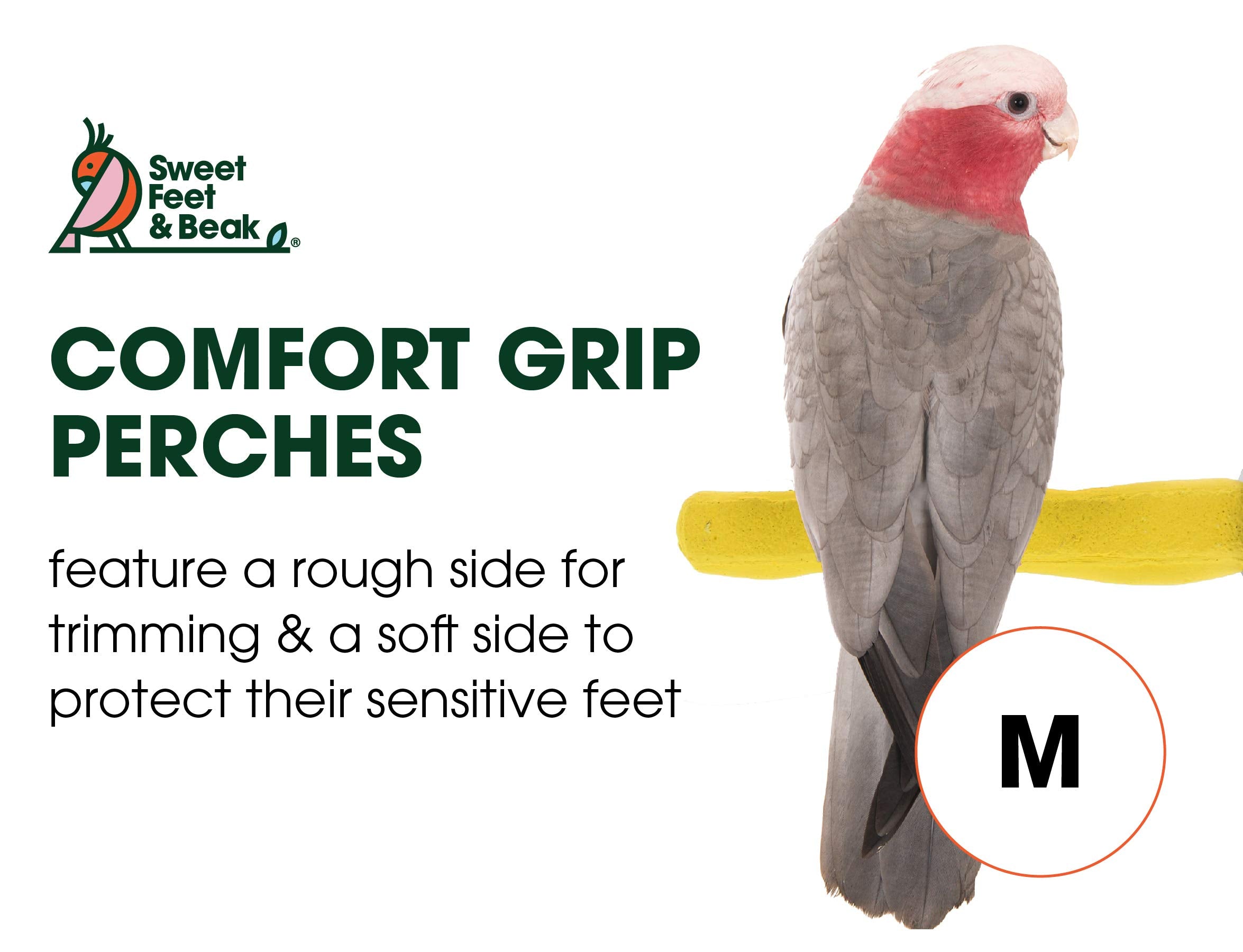 Sweet Feet and Beak Comfort Grip Perch side grip detail highlighting textured edges for secure nails