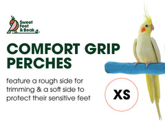 Sweet Feet and Beak comfort grip perch XS green side view provides tender-foot comfort