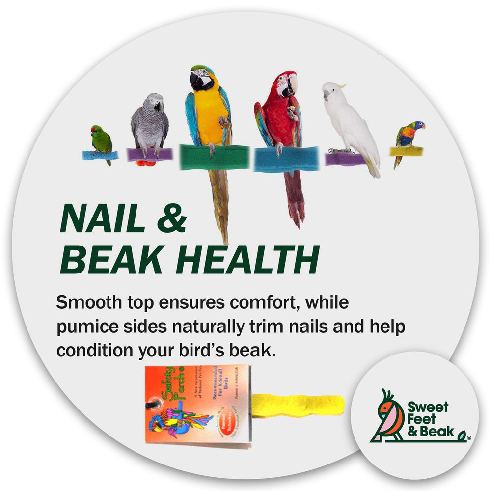 Sweet Feet and Beak Durable Concrete Perch detail provides long-lasting bird support.