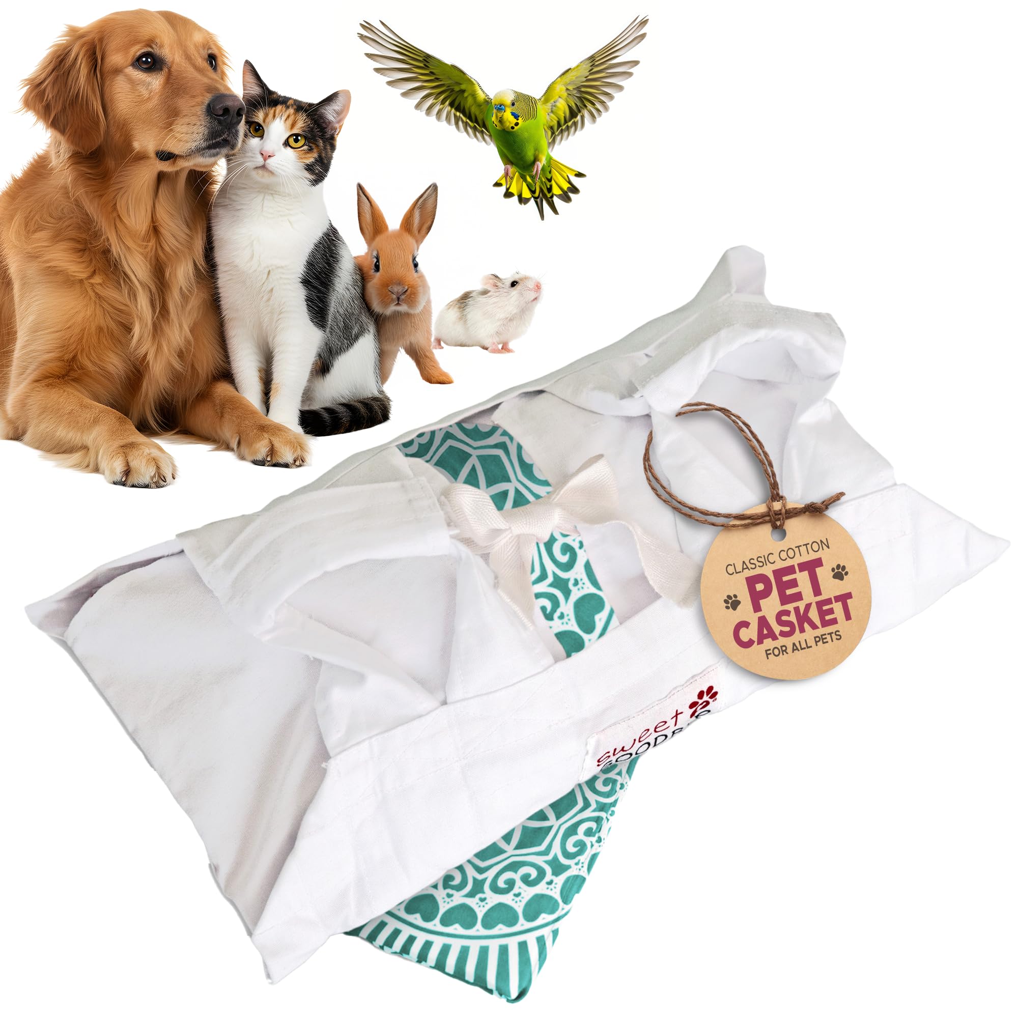 Sweet Goodbye Cocoon ceremony kit in white aqua for a dignified pet memorial