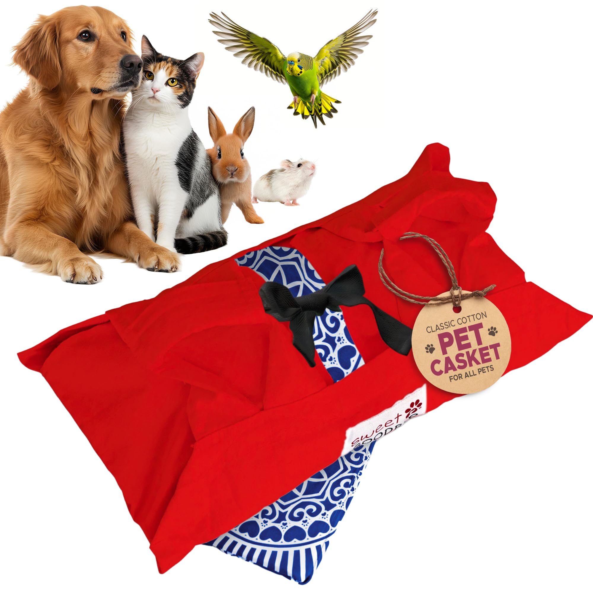 Sweet Goodbye Cocoon Classic Cotton XS Red Coffin top view shows compact eco-friendly burial solution