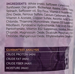 Sweet Harvest Cockatiel Food triple-cleaned seeds for freshness.