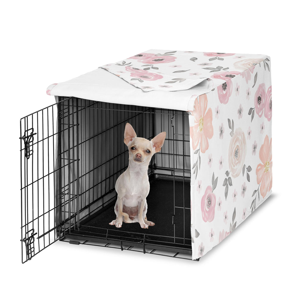 Sweet Jojo Designs 24in crate cover in pink grey boho floral for a stylish, cozy pet space.