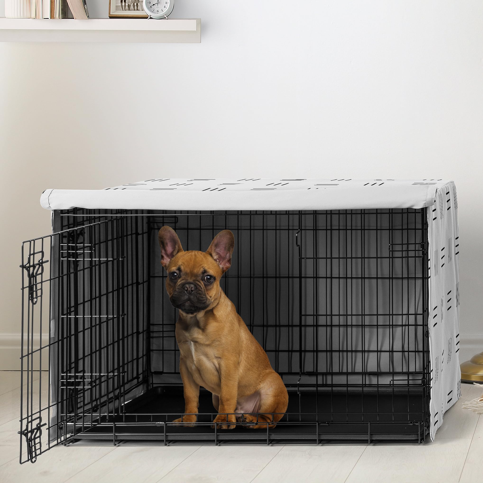 Sweet Jojo Designs dog crate cover boho front view reduces light and distractions.