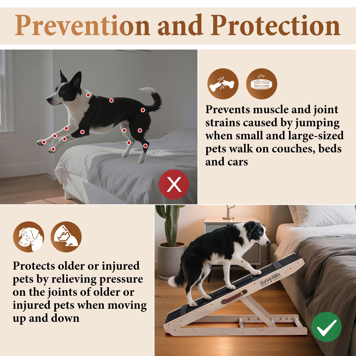 SweetBin dog ramp anti-slip-mat provides secure footing on carpeted floors.