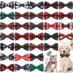 Sweetude 30-pcs fall plaid bow-ties collection on a dog for stylish everyday outfits