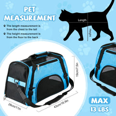Sweetude cat carrier blue front view; lightweight for easy car rides.