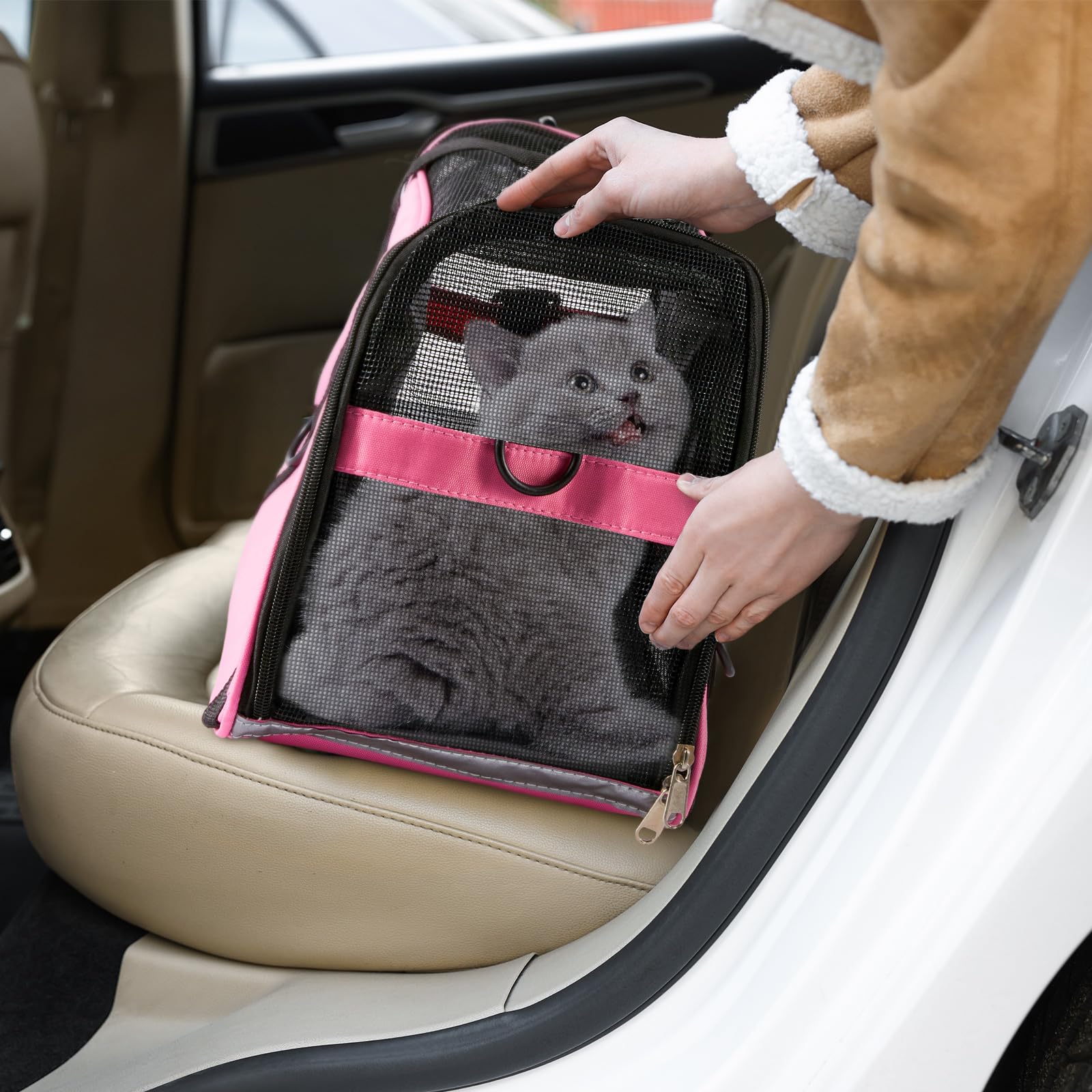 Sweetude cat carrier size compact; fits small pets under 13 lbs.