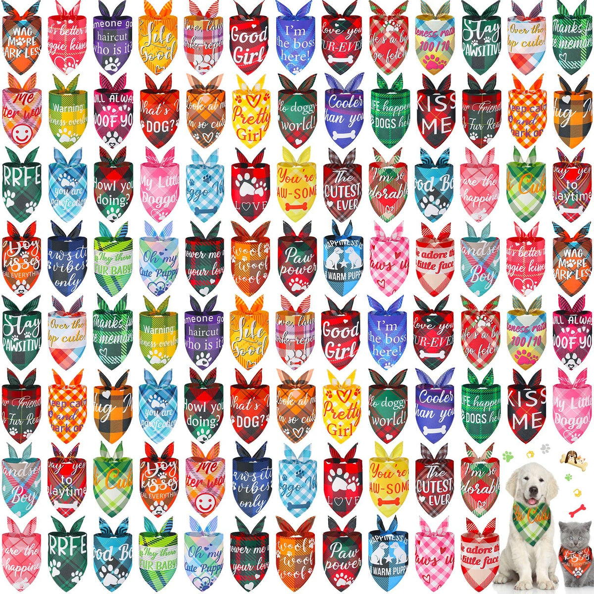 Sweetude plaid dog bandanas show varied styles for daily wear and pet photography.