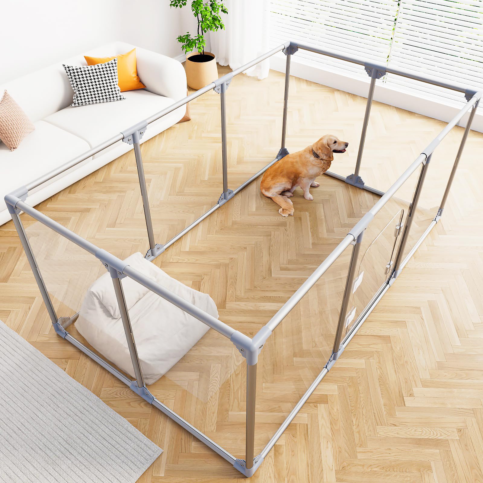 Swifthorse acrylic dog playpen height 29.5 inches helps prevent escapes during indoor play.
