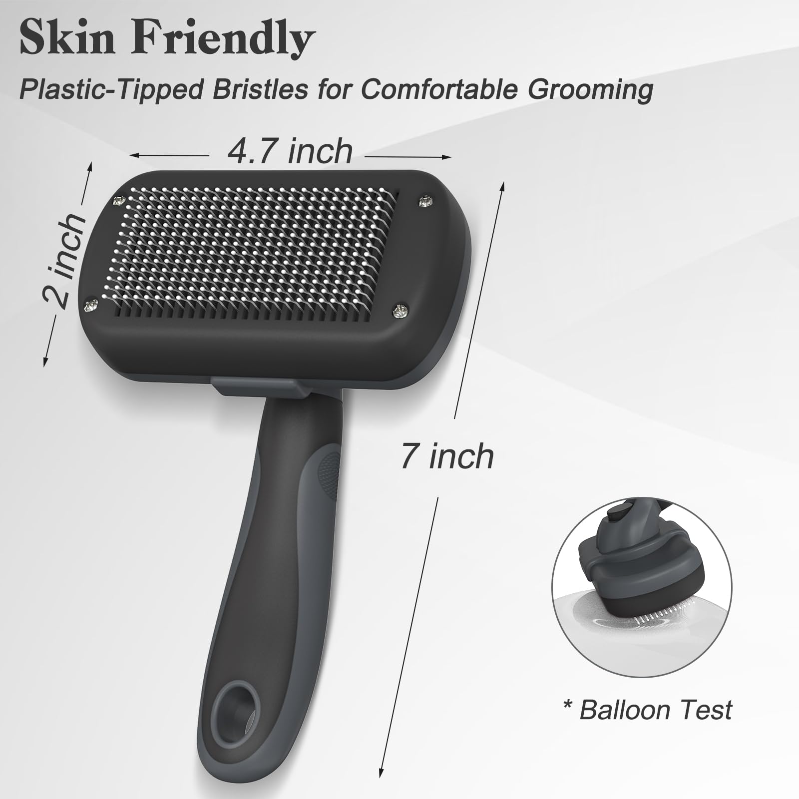 Release button on Swihauk slicker brush for quick fur cleanup