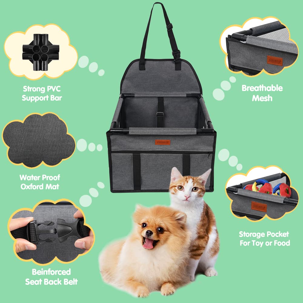SWIHELP dog car seat showing cushioned backrest for better outside visibility.