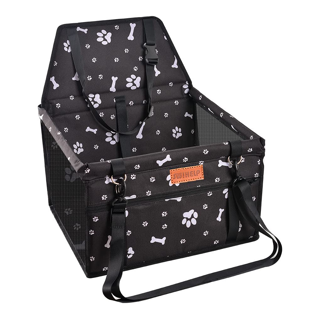 SWIHELP dog car seat front view shows secure booster for small pets on the road
