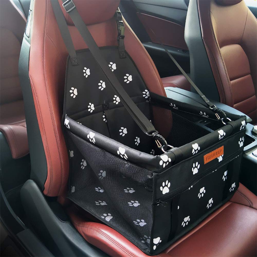 SWIHELP dog car seat front view showing secure booster for small pets on road trips.
