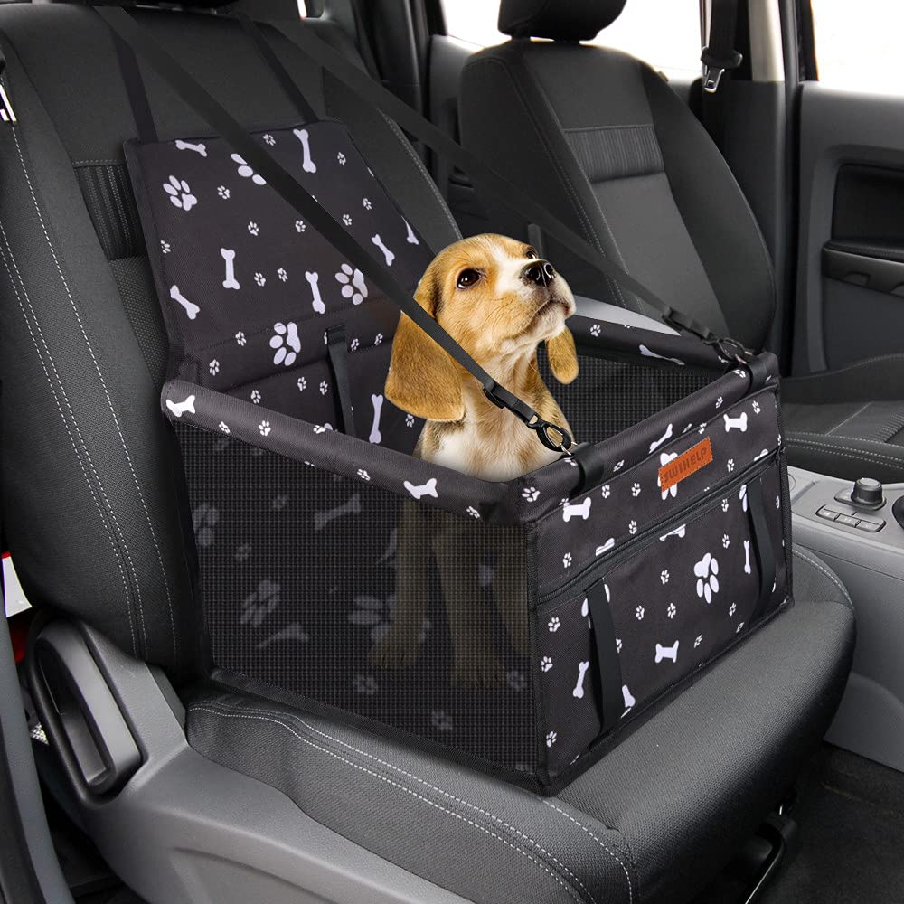 SWIHELP dog car seat with safety-leash clip demonstrates secure harness attachment