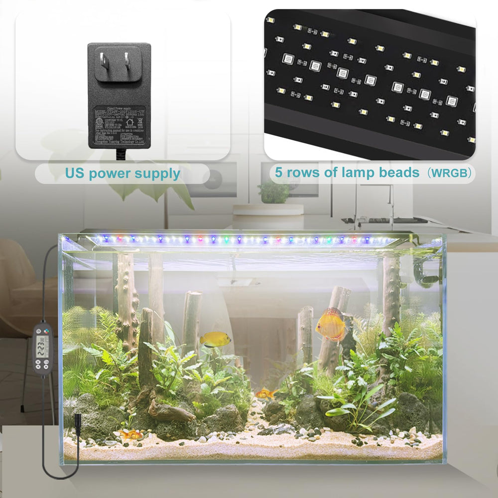 Switior auto on/off LED aquarium light compatibility 12-18 inch with adjustable stand fits standard tanks.