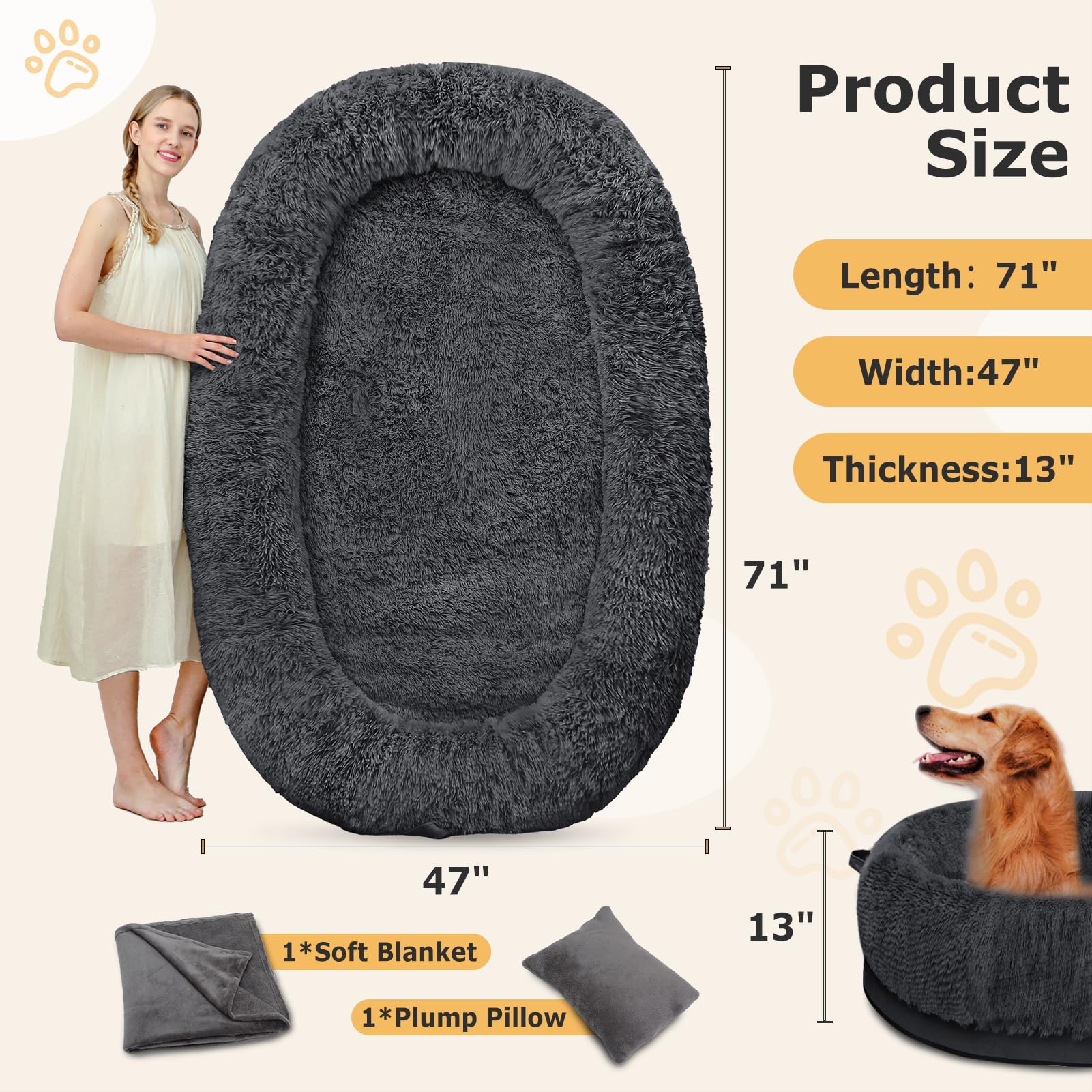 SWITTE human dog bed with 71x47x13 inches provides shared lounging.