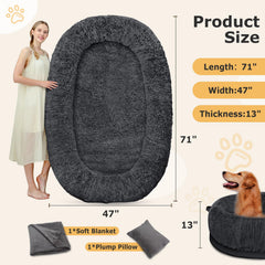SWITTE human dog bed with 71x47x13 inches provides shared lounging.