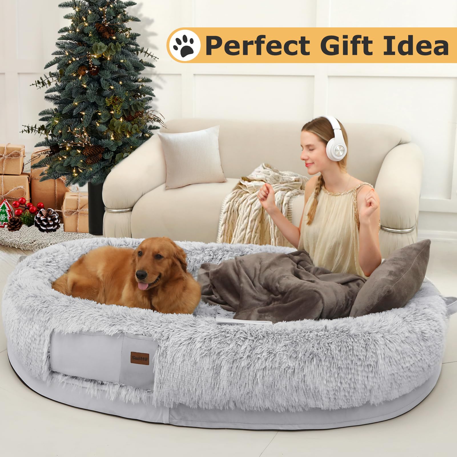 SWITTE human dog bed non slip bottom keeps it in place