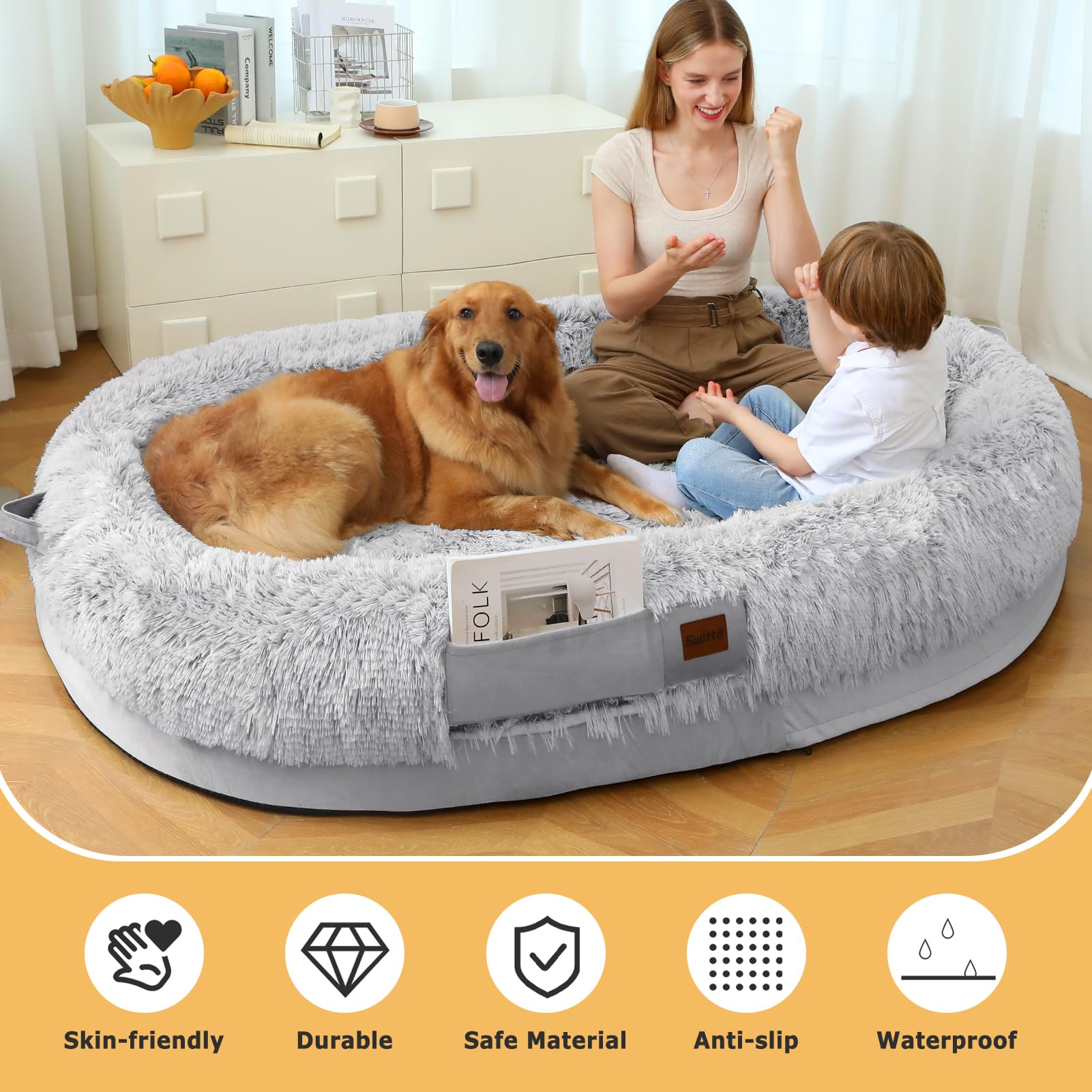 SWITTE human dog bed plush faux fur adds cozy style