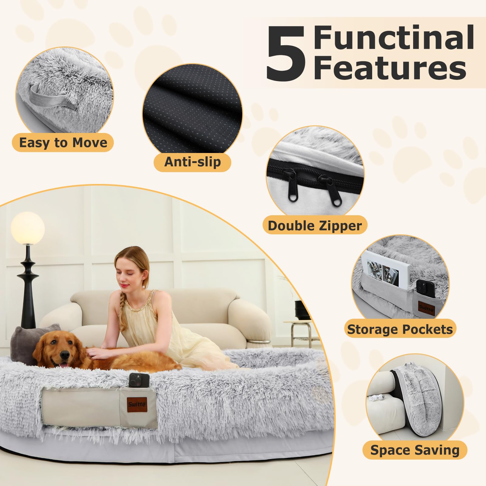 SWITTE human dog bed removable cover is machine washable